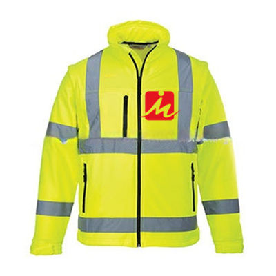 EN471 Pakaian Visibilitas Tinggi Jaket Softshell Keselamatan Reflektif Lembut