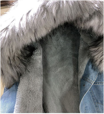 Mezclilla Bordir Denim Jaket Heavy Chamarra Dama Winter Button Fur Demin Jacket