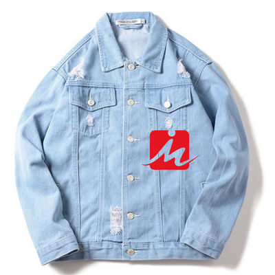 Jaket Denim Bordir Katun Poliester Jaket Berkendara Kasual Streetwear