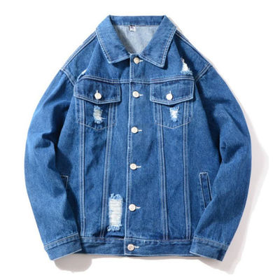 Jaket Denim Bordir Katun Poliester Jaket Berkendara Kasual Streetwear