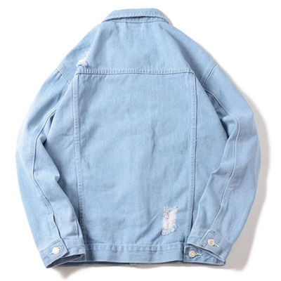 Jaket Denim Bordir Katun Poliester Jaket Berkendara Kasual Streetwear