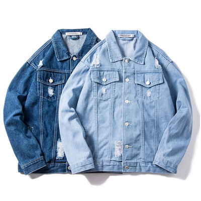 Jaket Denim Bordir Katun Poliester Jaket Berkendara Kasual Streetwear
