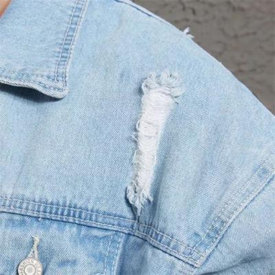 Jaket Denim Bordir Katun Poliester Jaket Berkendara Kasual Streetwear