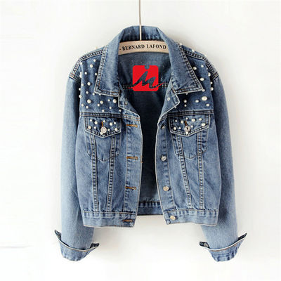 Jaket Denim Bordir Kasual Wanita Blus Jaket Kerah Mandarin