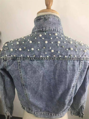 Jaket Denim Bordir Kasual Wanita Blus Jaket Kerah Mandarin
