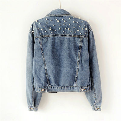 Jaket Denim Bordir Kasual Wanita Blus Jaket Kerah Mandarin