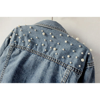 Jaket Denim Bordir Kasual Wanita Blus Jaket Kerah Mandarin