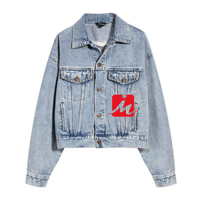 Berlian Imitasi Bordir Jaket Denim Wanita Berlubang Jaket Kebesaran