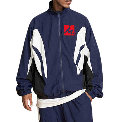 Pria Tahan Air Jaket Jaket Polyester Zip Up Colorblock Track Jacket