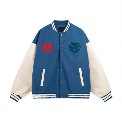 Bomber Bordir Jaket Varsity Lengan Kulit Jaket Bisbol Huruf Unisex
