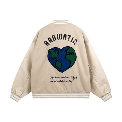 Unisex Bordir Varsity Jaket Kulit Lengan Jaket Bomber Baseball Letterman