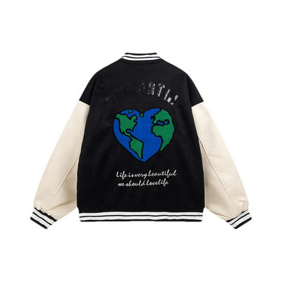 Bomber Bordir Jaket Varsity Lengan Kulit Jaket Bisbol Huruf Unisex
