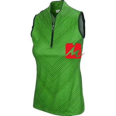 Kaos Polo Wanita Kerah Berdiri 1/4 Ritsleting Di Tengah Cetak Kustom Tanpa Lengan