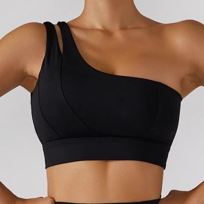 Single Oblique Tali Bahu Wanita Yoga Kebugaran Pakaian Dalam Tabung Dukungan Dampak Tinggi