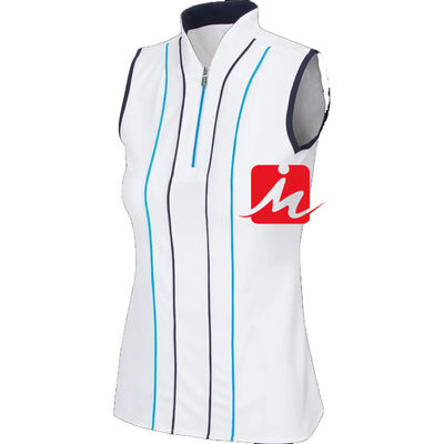 Kaos Polo Wanita Kerah Berdiri 1/4 Ritsleting Di Tengah Cetak Kustom Tanpa Lengan