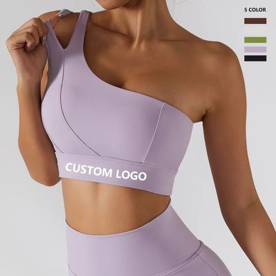 Single Oblique Tali Bahu Wanita Yoga Kebugaran Pakaian Dalam Tabung Dukungan Dampak Tinggi